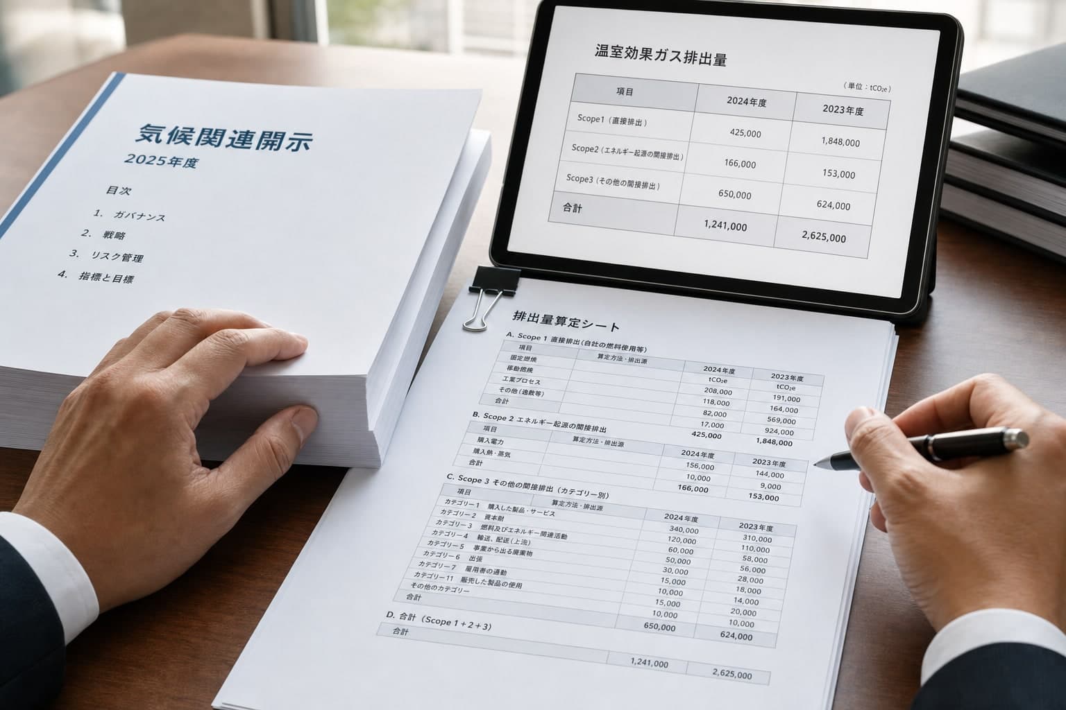 グループの開示資料を確認する担当者